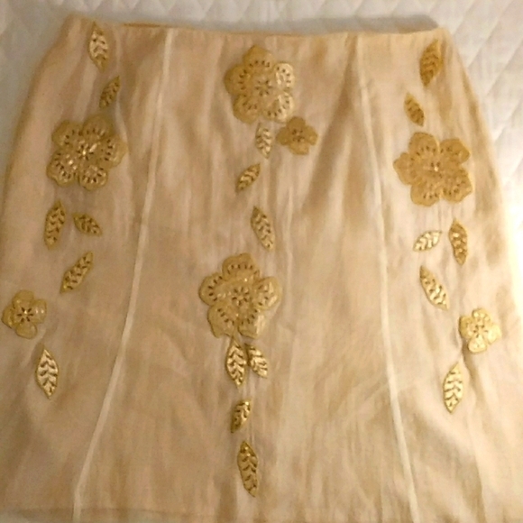 Bandilino Woman Cream Gold Floral Applique Sequin Party Cocktail Skirt Size 18W - Picture 2 of 8